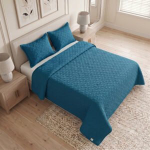 Tendido para cama gemma doble faz- azul oscuro/beige