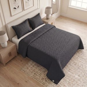 Tendido para cama gemma doble faz- Negro/gris oscuro