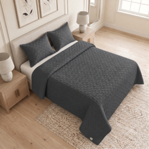 Tendido para cama gemma doble faz- gris oscuro/blanco