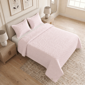 Tendido para cama gemma doble faz- rosa claro/beige